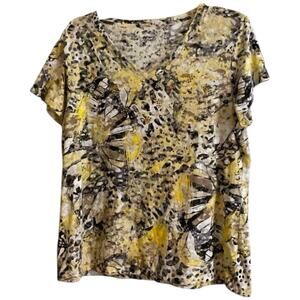Style&co Top Womens XL Yellow Black White Abstract Tie Dye Stretch Lightweight